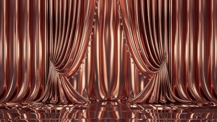 Poster -  Luxurious Metallic Chrome Reflection with Elegant Curtain Design in Contemporary 3D Rendering - High Quality Abstract Background Illustration