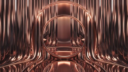 Poster -  Luxurious Metallic Chrome Reflection with Elegant Curtain Design in Contemporary 3D Rendering - High Quality Abstract Background Illustration