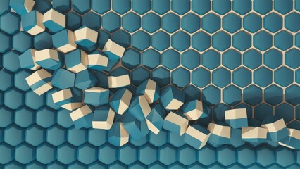 Poster - Matte Blue Hexagon Honeycomb Pattern on White Background - 3D Rendered Beehive Design for Templates, Reports, and Presentations