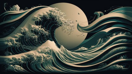 Poster -  Mesmerizing Digital Waves: The Enchanting Movement of Pixel Ribbons