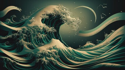 Poster -  Mesmerizing Digital Waves: The Enchanting Movement of Pixel Ribbons