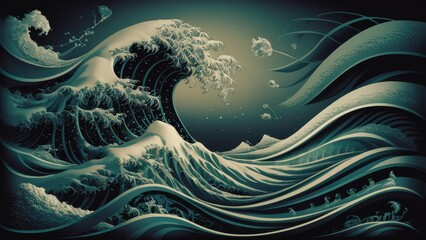 Poster -  Mesmerizing Digital Waves: The Enchanting Movement of Pixel Ribbons