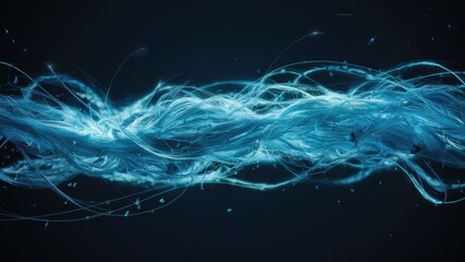 Poster - Mesmerizing blue digital particles flow across a dark backdrop, evoking a dynamic and futuristic ambiance.