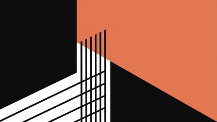 Fototapete -  Minimalist abstract background featuring contrasting black lines on a white canvas