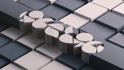 Poster - Modern abstract background with gray and white tones featuring geometric round shapes in a long block design. 3D rendering.