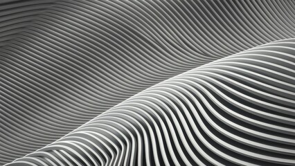 Poster - Monochrome abstract pattern featuring gray and white striped texture, minimalistic background with elegant diagonal wave lines. Creative gradient design for web and texture applications.