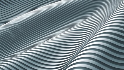 Poster - Monochrome abstract pattern featuring gray and white striped texture, minimalistic background with elegant diagonal wave lines. Creative gradient design for web and texture applications.