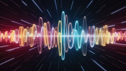Poster - Multicolored waveform illustration on a bright background, representing sound waves and data visualization, ideal for technology and audio-related projects.