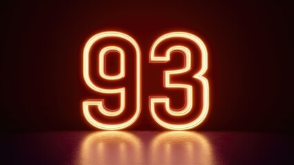 Poster - Neon Glowing Number 93 on Dark Background
