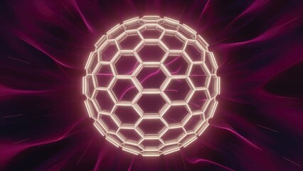Poster - Neon Glowing Abstract Hexagonal Sphere - 3D Rendering and Illustration