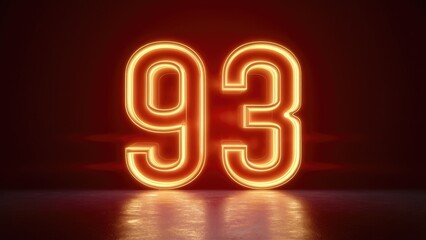 Poster - Neon Glowing Number 93 on Dark Background