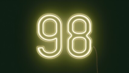 Poster - Neon Number 98 Symbol Illuminated on Green Background