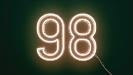 Poster - Neon Number 98 Symbol Illuminated on Green Background