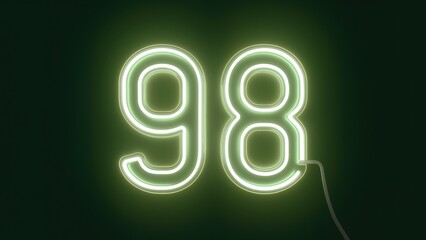 Poster - Neon Number 98 Symbol Illuminated on Green Background