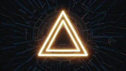 Fototapete - Neon Triangle Against Black Technology Mesh Background - 3D Illustration