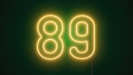 Poster - Neon Number 89 with Glowing Effects on Green Background