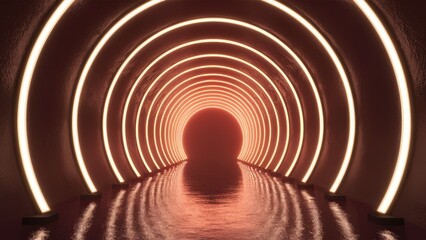 Poster - neon tunnel with reflective perspective - 3d rendering