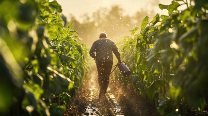 Wall Mural - A Farmer Spraying Crops