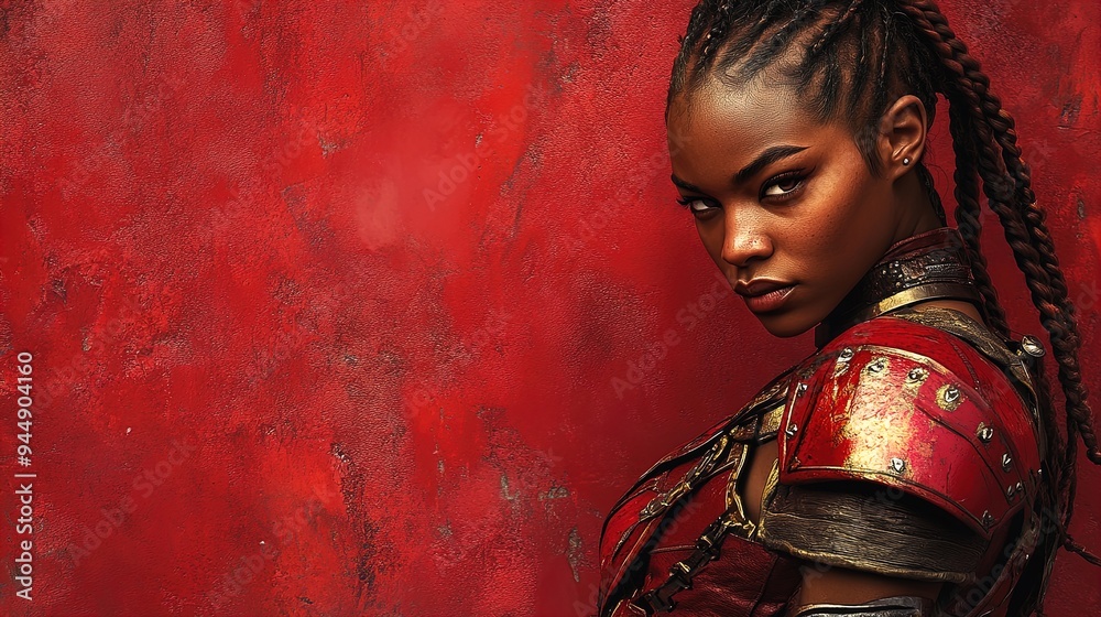 Fierce Warrior Woman: Braided Hair & Red Leather Armor - A Powerful ...