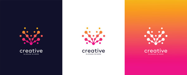 Abstract Digital technology with initial letter V dot logo design and business card or symbol tech, internet, system,Artificial Intelligence and computer. inspiration logo design modern