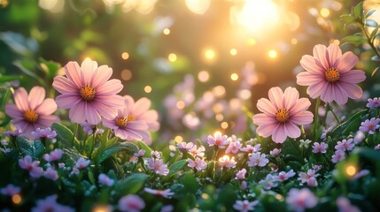 Wall Mural - Soft Sunlight on Pink Flowers