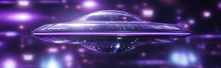 Purple alien spaceship UFO depicted in a 3D cartoon rendering