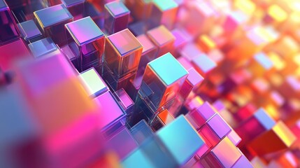 Poster - Extruded Abstract Fractal Background featuring 3D cartoon rendering Modern Art Painting with futuristic wavy fractal artwork Trendy desktop wallpaper showcasing colorful abstract 3D rendered cubes