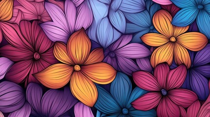 Poster - Colorful flower illustration in 3D cartoon rendering with hand painted and drawn details featuring decorative pen line artwork suitable for patterns on fabric textile paper and wallpaper
