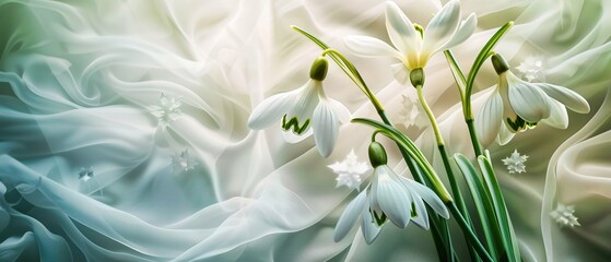 Canvas Print - Delicate Snowdrops Gracefully Resting on a Soft White Fabric