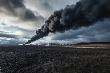 Black smoke polluting the atmosphere from industrial pipes