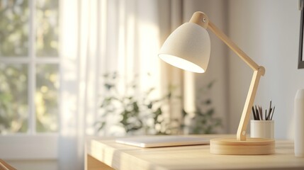 Canvas Print - Wooden Desk Lamp on a Table in a Sunny Room