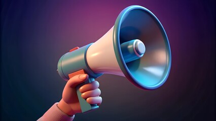 Hand holding megaphone. 3d render