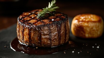 Canvas Print - Grilled Steak with Rosemary and Sauce