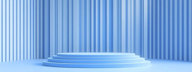 Poster - 3D rendering of a podium stage with a blue striped backdrop
