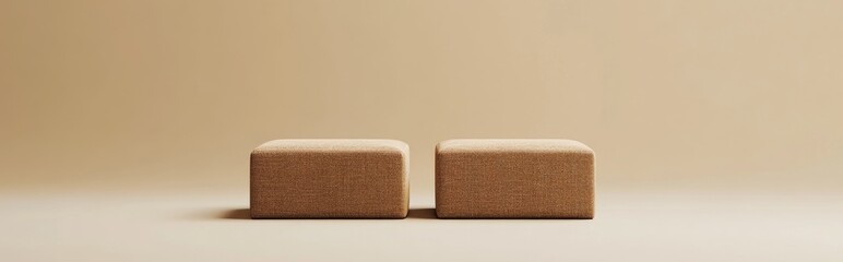Poster - 3D rendering of a minimalistic background featuring two brown fabric boxes