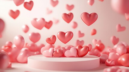 Poster - 3D rendering of a podium adorned with heart shapes