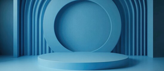 Aufkleber - 3D rendering of a blue podium featuring a circular background
