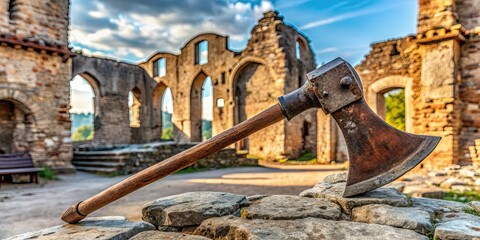 Ancient battle axe found in ruins of St. Gabriel's Cathedral, weapon, medieval, history, artifact, archaeology, ancient, relic