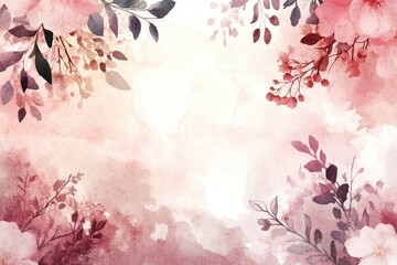 Beautiful watercolor floral background with soft pink hues and delicate leaves, perfect for elegant designs and artistic projects.