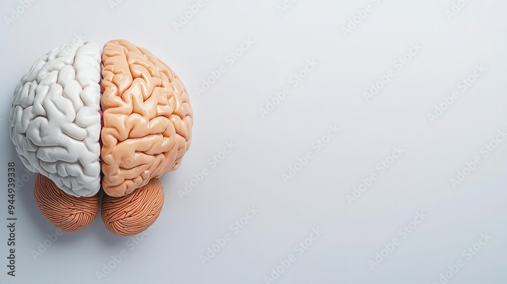 Healthy vs stroke-affected brain comparison, split screen, detailed ...