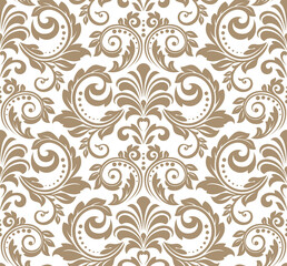 Wall Mural - Floral pattern. Vintage wallpaper in the Baroque style. Seamless vector background. White and beige ornament for fabric, wallpaper, packaging. Ornate Damask flower ornament