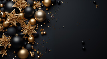 Wall Mural - Christmas background with golden and black balls