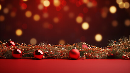 Wall Mural - Christmas background with red balls and different decorations