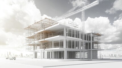 Poster - 3D rendering of an architectural building model under construction