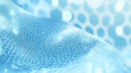 Poster - A light blue backdrop with hexagonal designs and wavy lines representing a theme of science and technology Perfect for applications in science technology and innovation