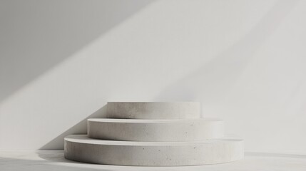 Poster - a solid step on a concrete podium against a white backdrop abstract podium view featuring geometric 