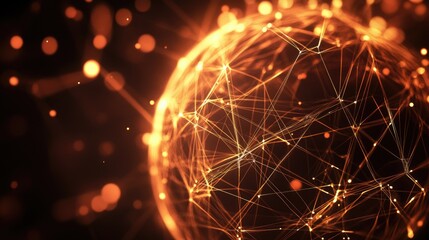 Poster - A luminous sphere represents a collection of information A dark backdrop highlights glowing lines and circles illustrating data stream analysis and visualization in an abstract business context