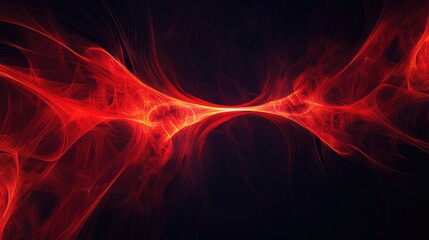 Poster - A vibrant red line moves dynamically and symmetrically extending beyond the horizon in striking fractal artwork