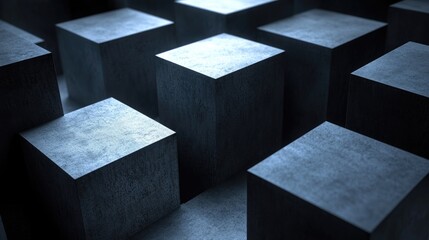 Poster - Abstract geometric blocks on a dark background rendered in 3D