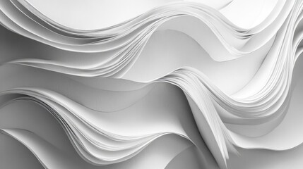 Poster - Abstract wave lines in shades of grey and white featuring a paper texture and a 3D effect